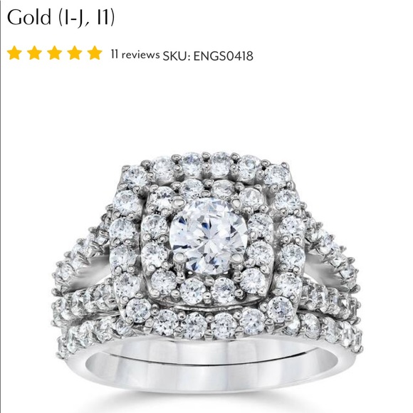 2 cttw Diamond Engagement Wedding Ring Set 10k White Gold (I-J, I1) - Picture 2 of 3